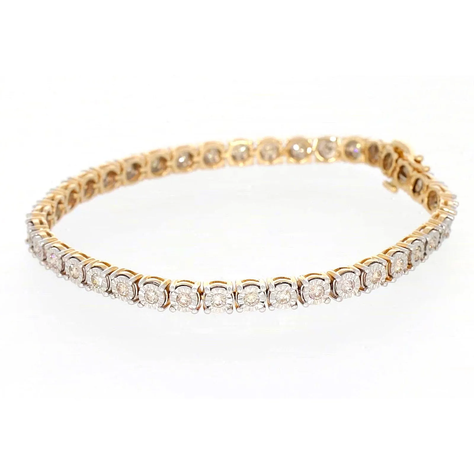 9ct Two Tone Gold Round Brilliant Cut with 2 Carat tw of Diamonds Tennis Bracelet