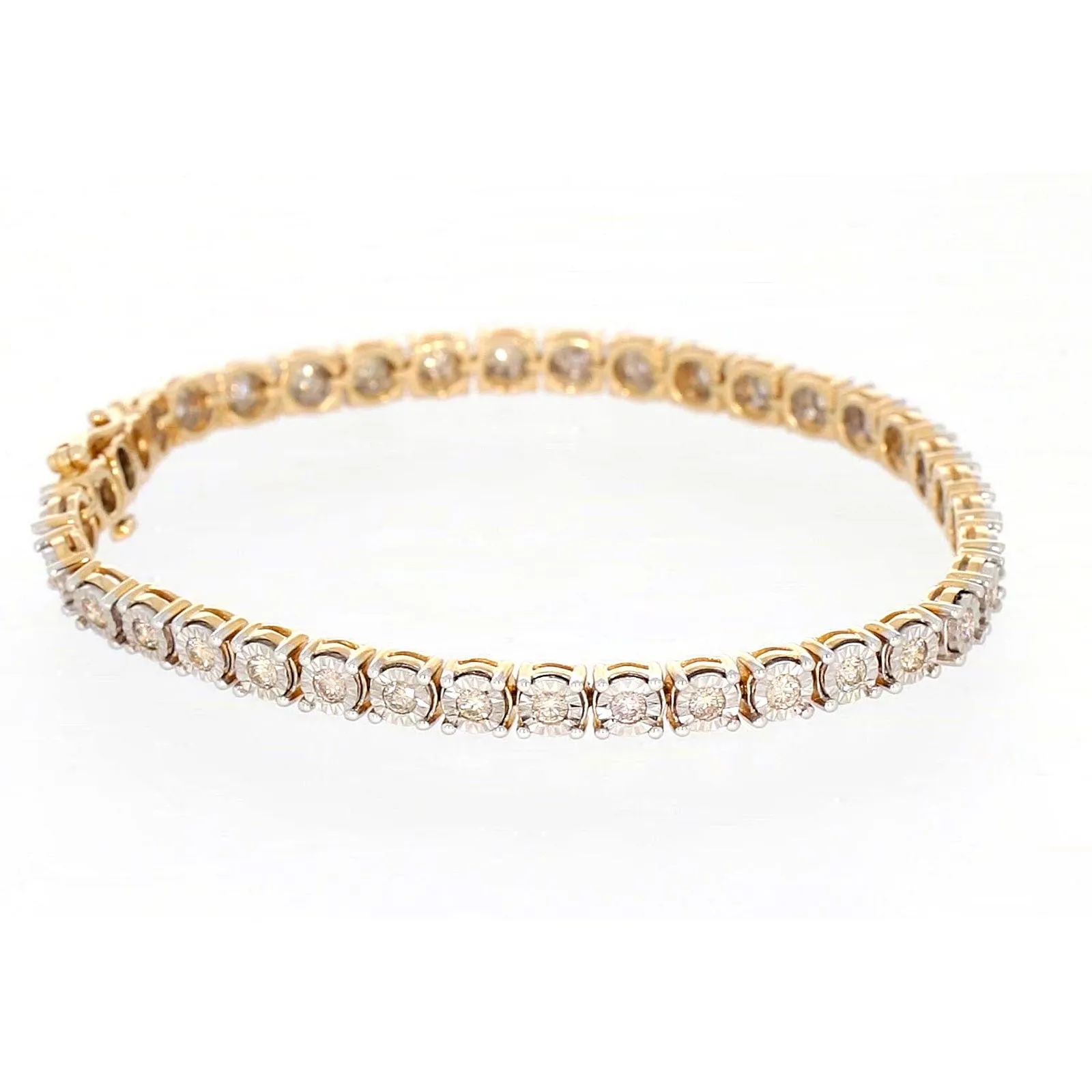 9ct Two Tone Gold Round Brilliant Cut with 2 Carat tw of Diamonds Tennis Bracelet