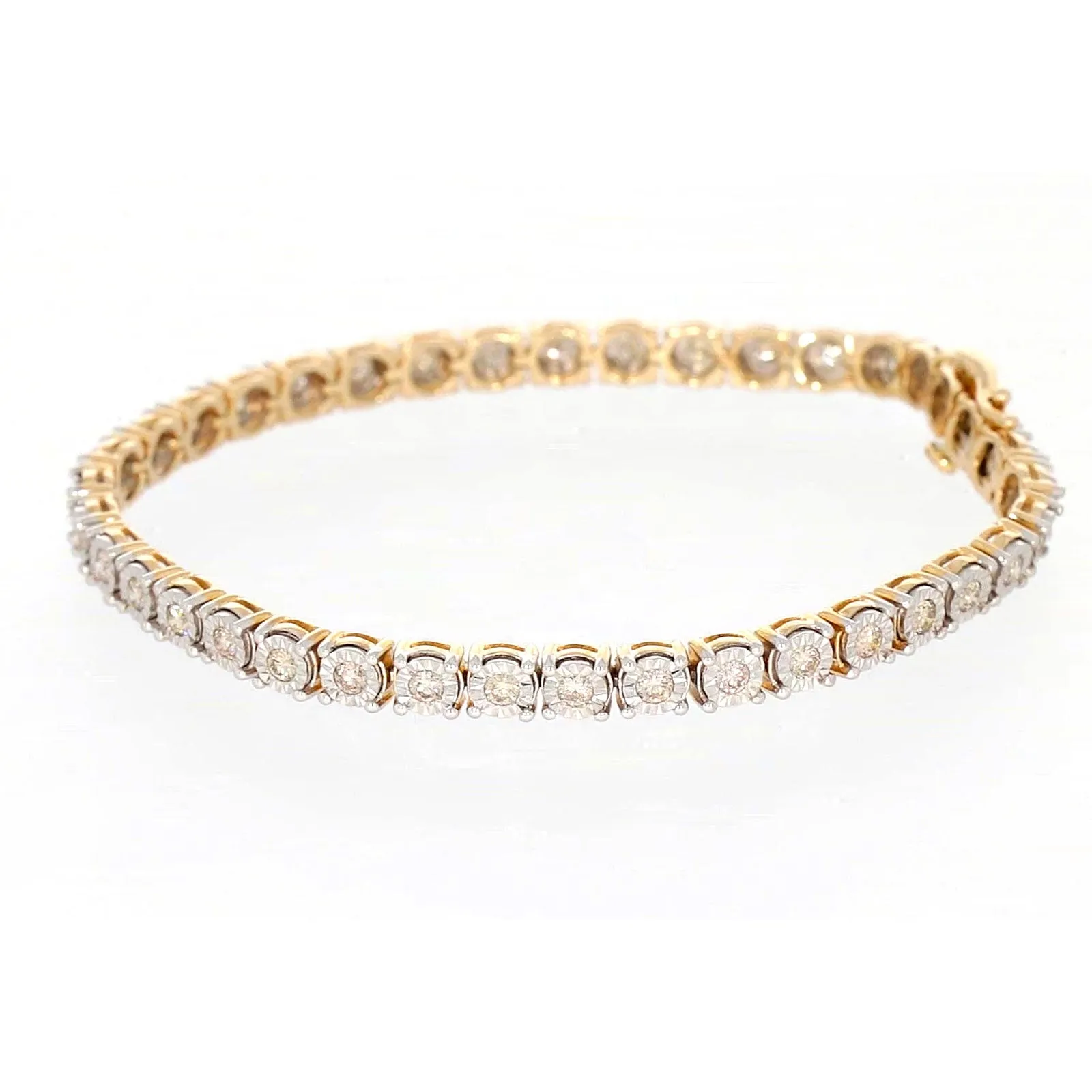 9ct Two Tone Gold Round Brilliant Cut with 2 Carat tw of Diamonds Tennis Bracelet