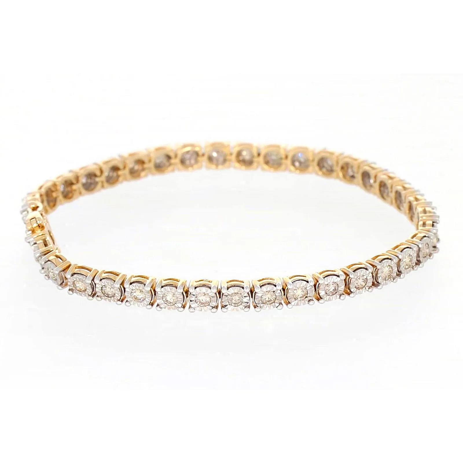 9ct Two Tone Gold Round Brilliant Cut with 2 Carat tw of Diamonds Tennis Bracelet