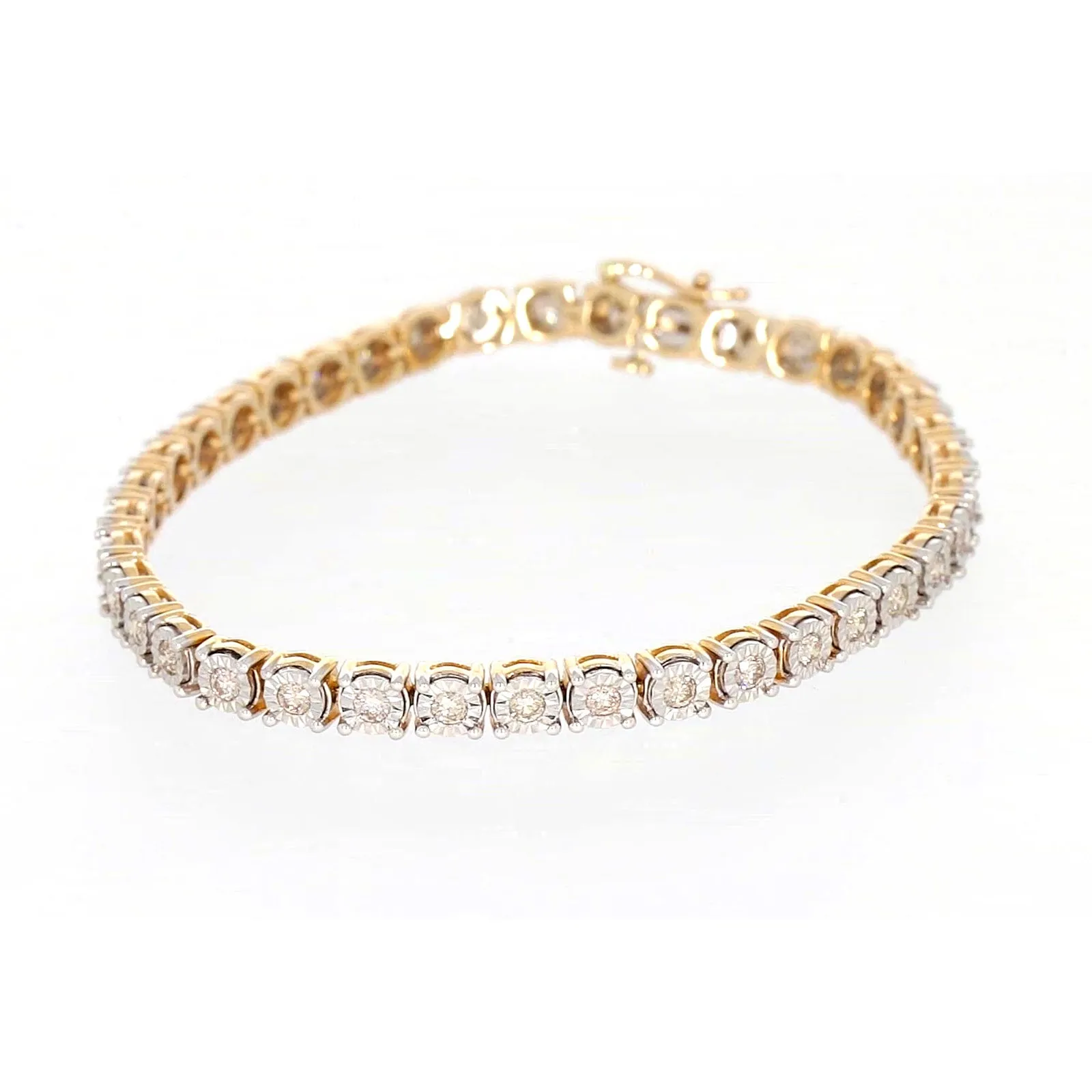 9ct Two Tone Gold Round Brilliant Cut with 2 Carat tw of Diamonds Tennis Bracelet