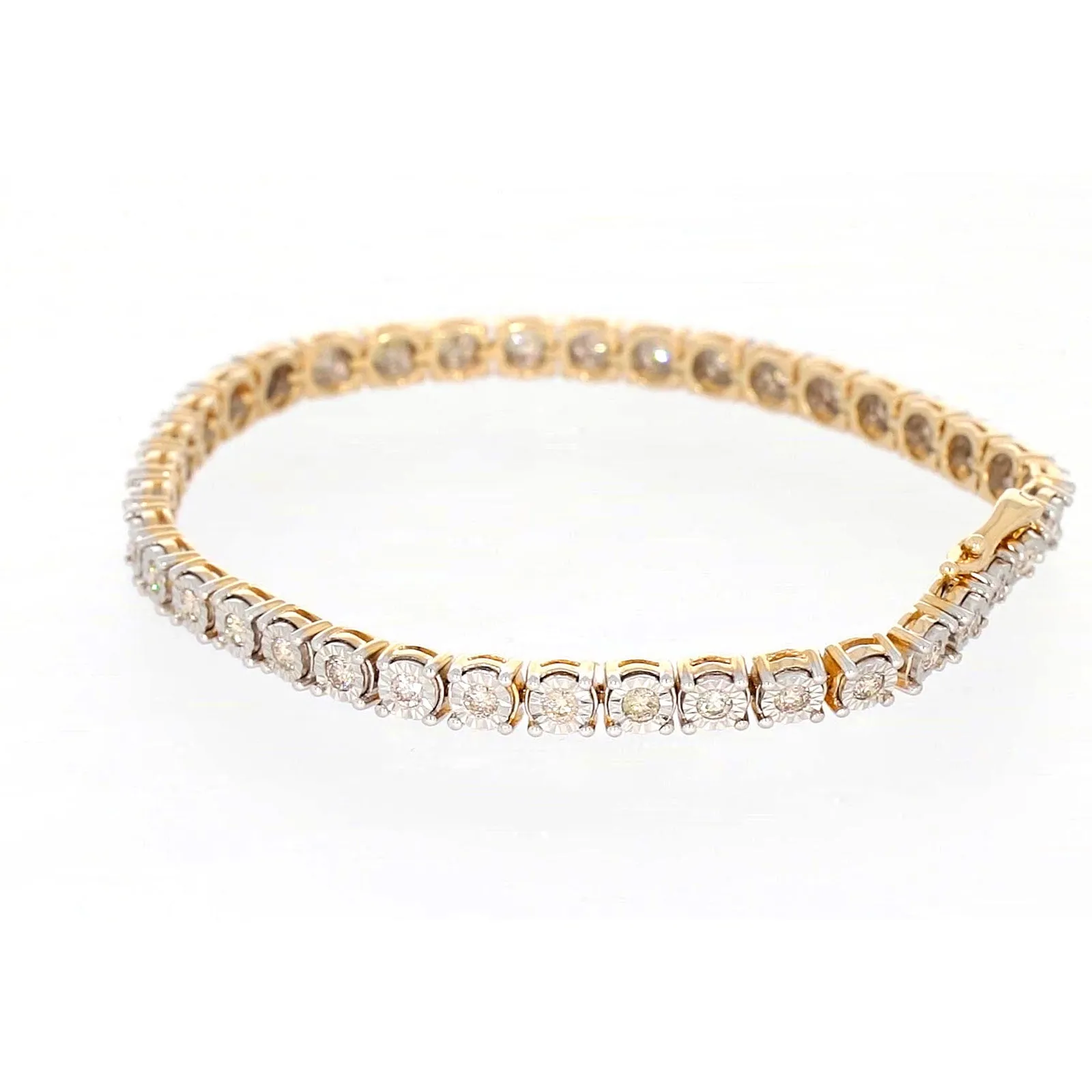 9ct Two Tone Gold Round Brilliant Cut with 2 Carat tw of Diamonds Tennis Bracelet