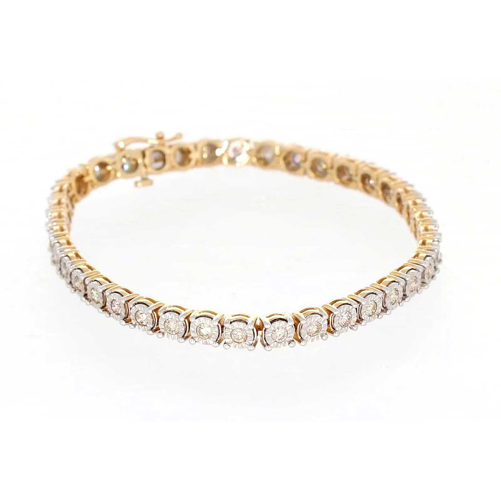 9ct Two Tone Gold Round Brilliant Cut with 2 Carat tw of Diamonds Tennis Bracelet