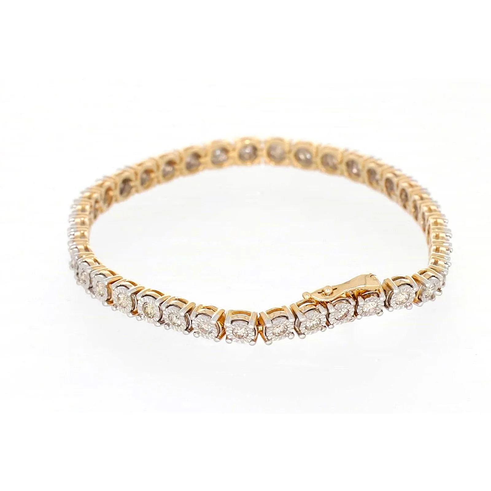 9ct Two Tone Gold Round Brilliant Cut with 2 Carat tw of Diamonds Tennis Bracelet