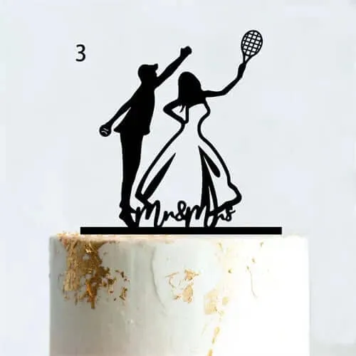 Acrylic Tennis Wedding Birthday Cake Topper Mr. and Mrs.