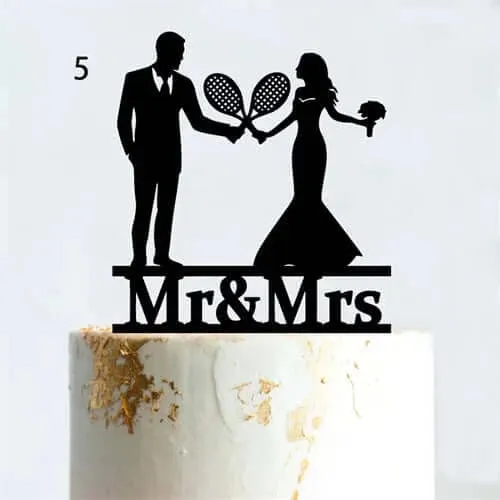 Acrylic Tennis Wedding Birthday Cake Topper Mr. and Mrs.