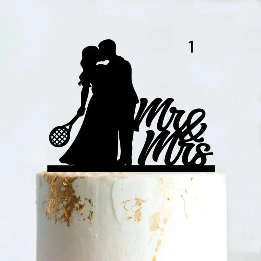 Acrylic Tennis Wedding Birthday Cake Topper Mr. and Mrs.