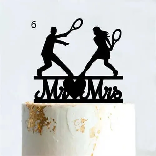 Acrylic Tennis Wedding Birthday Cake Topper Mr. and Mrs.