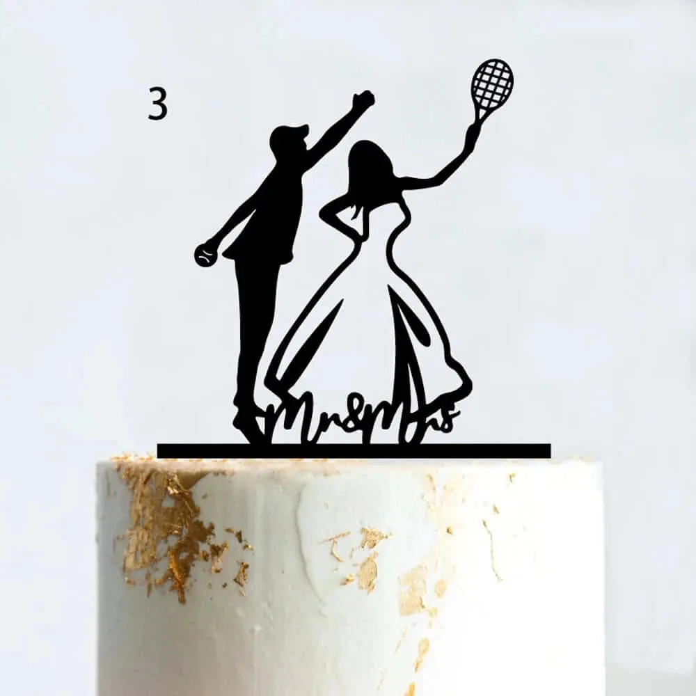 Acrylic Tennis Wedding Birthday Cake Topper Mr. and Mrs.