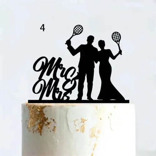 Acrylic Tennis Wedding Birthday Cake Topper Mr. and Mrs.