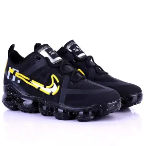 AD Black Sneakers With Yellow Smiley And Logo Design Tuned Pressure Sole