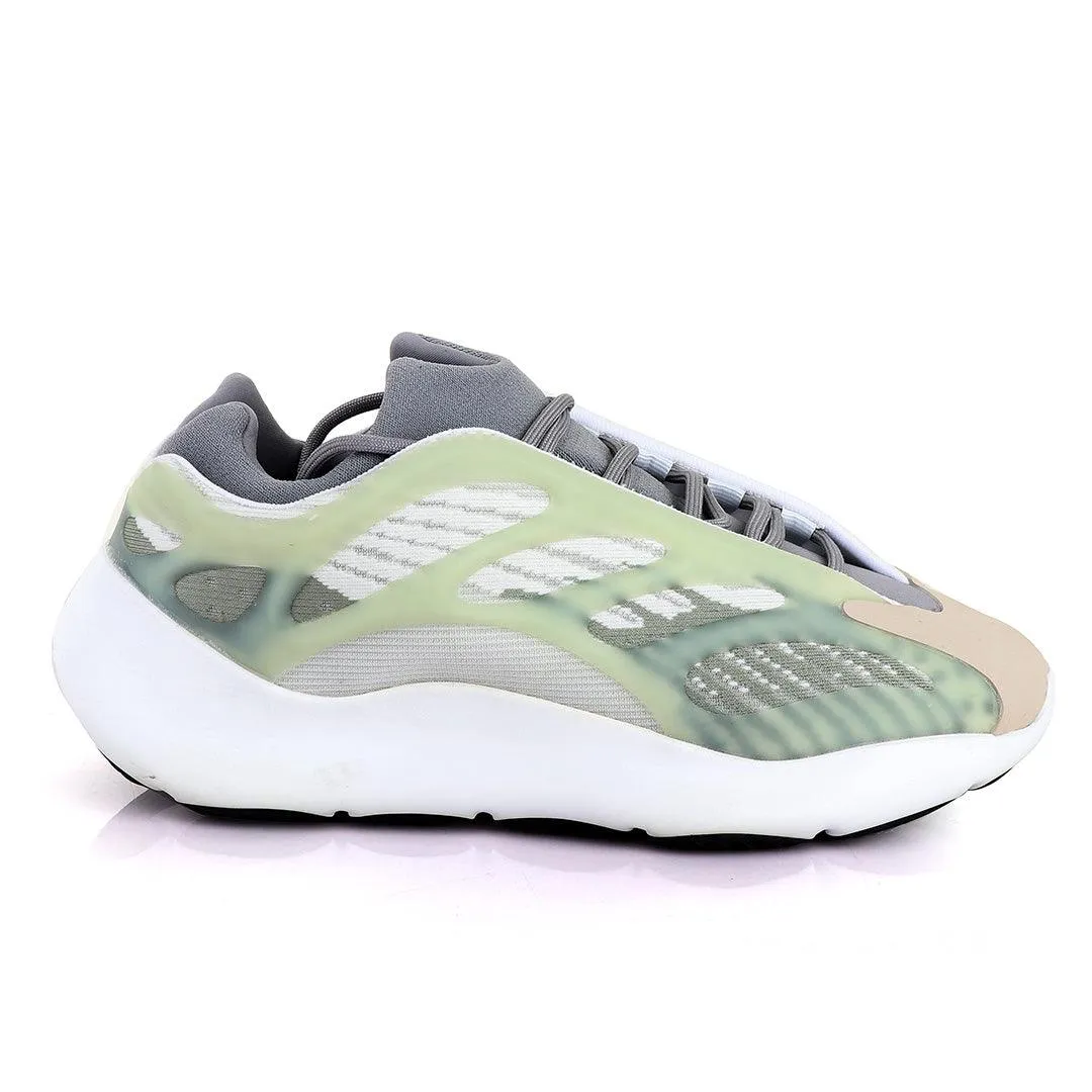 Adidas 700 Yeezy Boost Light Green Pattern Design White Sneakers