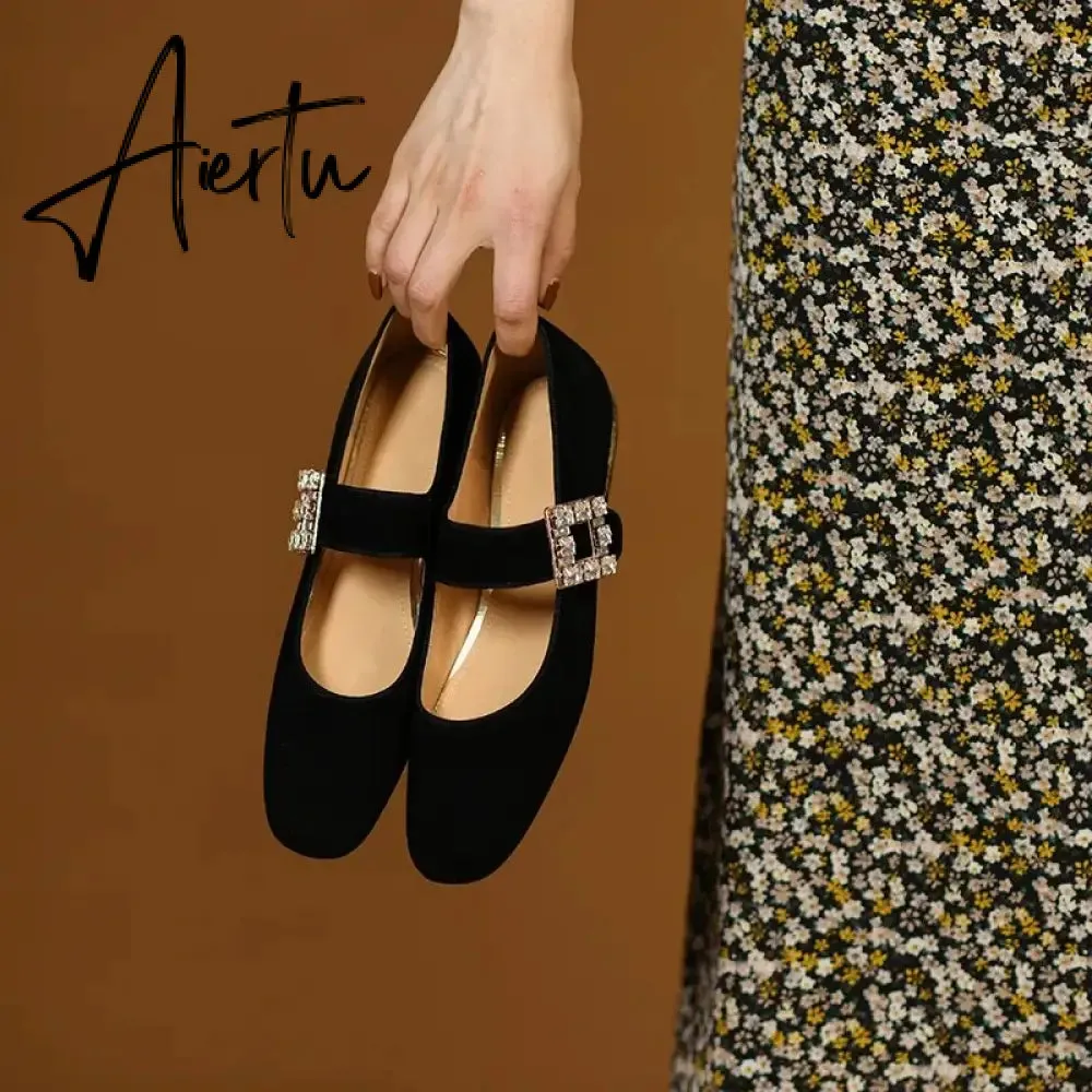 Aiertu New Popular Plaid Comfortable Mary Janes Shoes Fashion Square Toe Buckle Strap Ladies Shoes Spring/Autumn Pumps Women Shoes