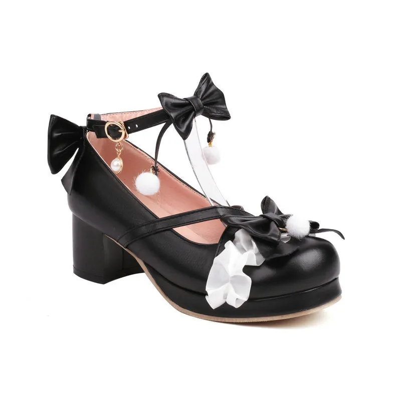 Aiertu shoes Women's Single-Layer Shoes Japanese Lolita Lolita Shoes Mid Heel Chunky Heel Wedding Bow Lo Mother Fairy Dance Shoes Tea Party Shoes