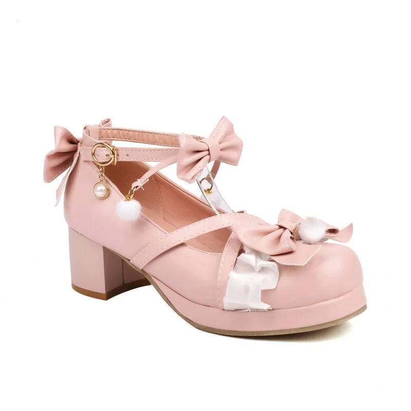 Aiertu shoes Women's Single-Layer Shoes Japanese Lolita Lolita Shoes Mid Heel Chunky Heel Wedding Bow Lo Mother Fairy Dance Shoes Tea Party Shoes