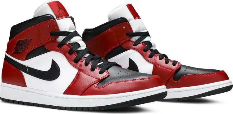 Air Jordan 1 Mid Chicago Black Toe Sneakers, Red