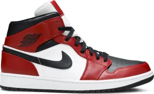 Air Jordan 1 Mid Chicago Black Toe Sneakers, Red