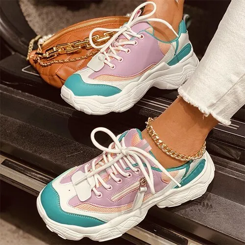 Amozae-Back to school outfit    Women Lace Up Sneakers Woman Chunky Zip Breathable Vulcanized Ladies Comfortblae Flat Female Casual Tennis Shoes Plus Size