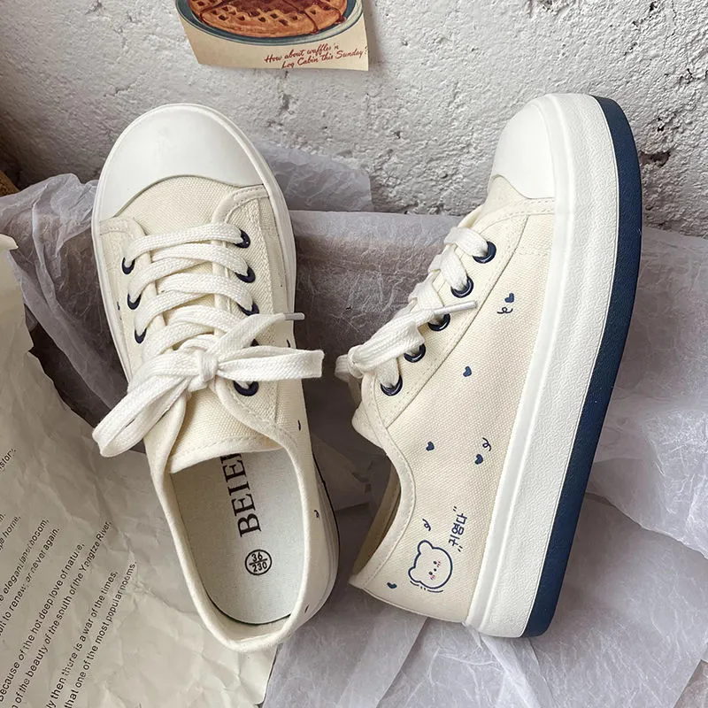 Amozae-Graduation Gift Big Sale  Korean Platform Kawaii Canvas Women Sneakers 2024 Spring Casual Canvas White Shoes Vulcanize Anime Running Tennis Rubber