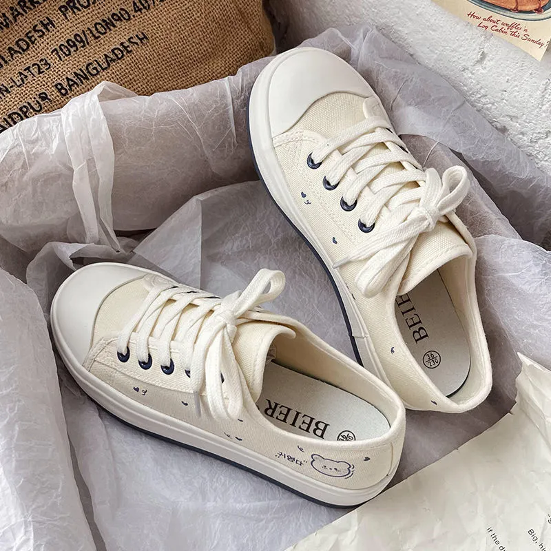 Amozae-Graduation Gift Big Sale  Korean Platform Kawaii Canvas Women Sneakers 2024 Spring Casual Canvas White Shoes Vulcanize Anime Running Tennis Rubber