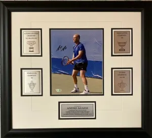 Andre Agassi Tennis Star Autographed 8" x 10" Blue Shirt Photograph - Framed 20 x18