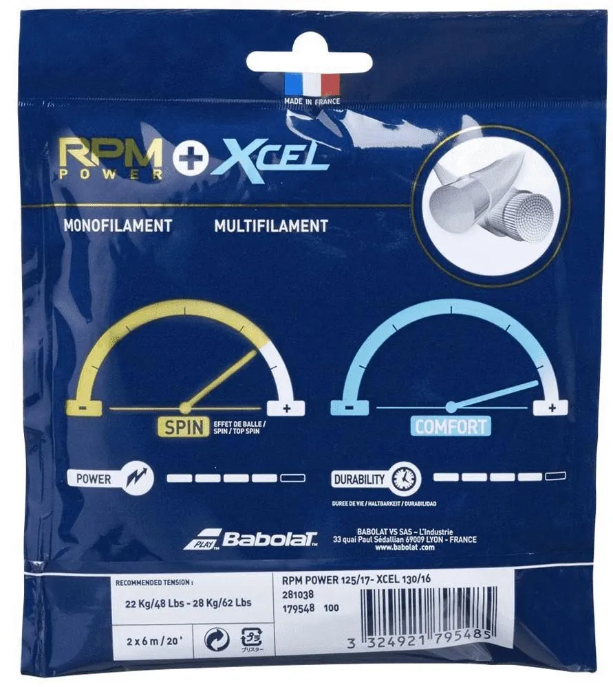 Babolat RPM Power 17g   XCEL 16g Hybrid Tennis 12M String Set