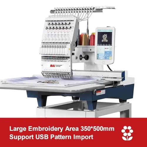 BAi THE MIRROR 2024 Ultra Embroidery Machine 20x14" Embroidery Area with 15 Needles, 1200SPM Max Speed Multi Needle Commercial Embroidery Machine for 3D Hats Clothing, Wifi Available 10" Touch Screen