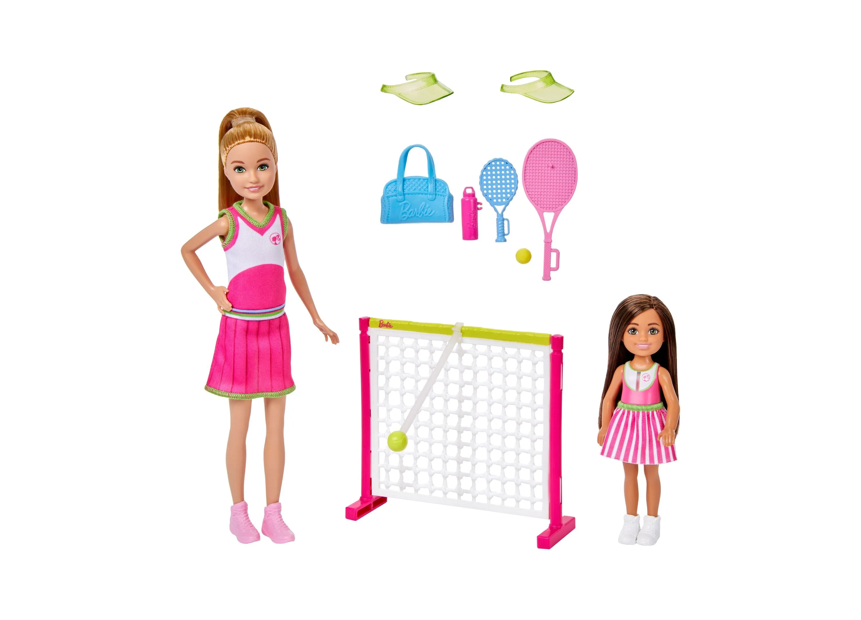 Barbie Stacie Chelsea Tennis Playset with 2 Dolls, Net 5  Accessories, Moving Ball Action