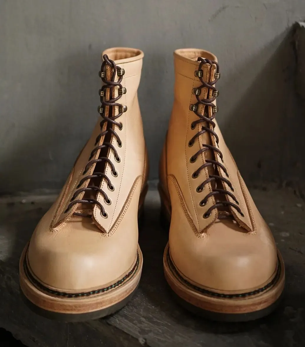 Beige Leather Lace-Up Step Steeds Boots - Hiking and Trekking Boots