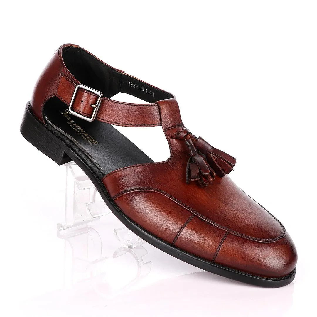 Billionaire Exotic Plain Brown with Tassel Cover Leather Sandal