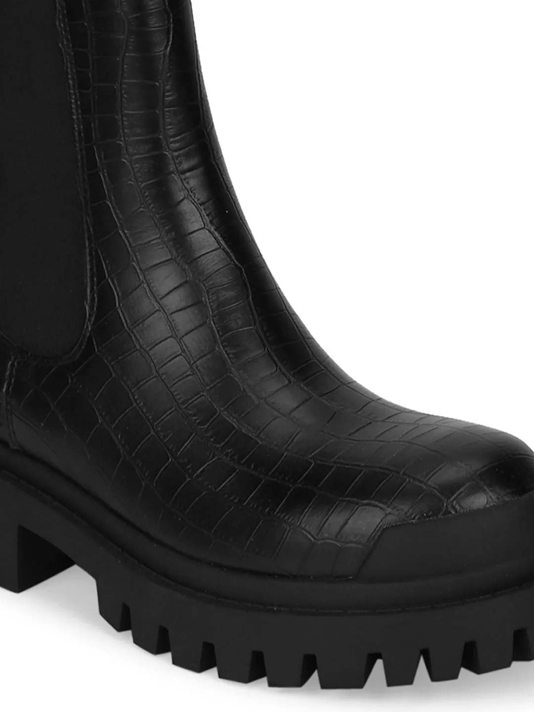 Black Croc Patent High Ankle Oxford Boots