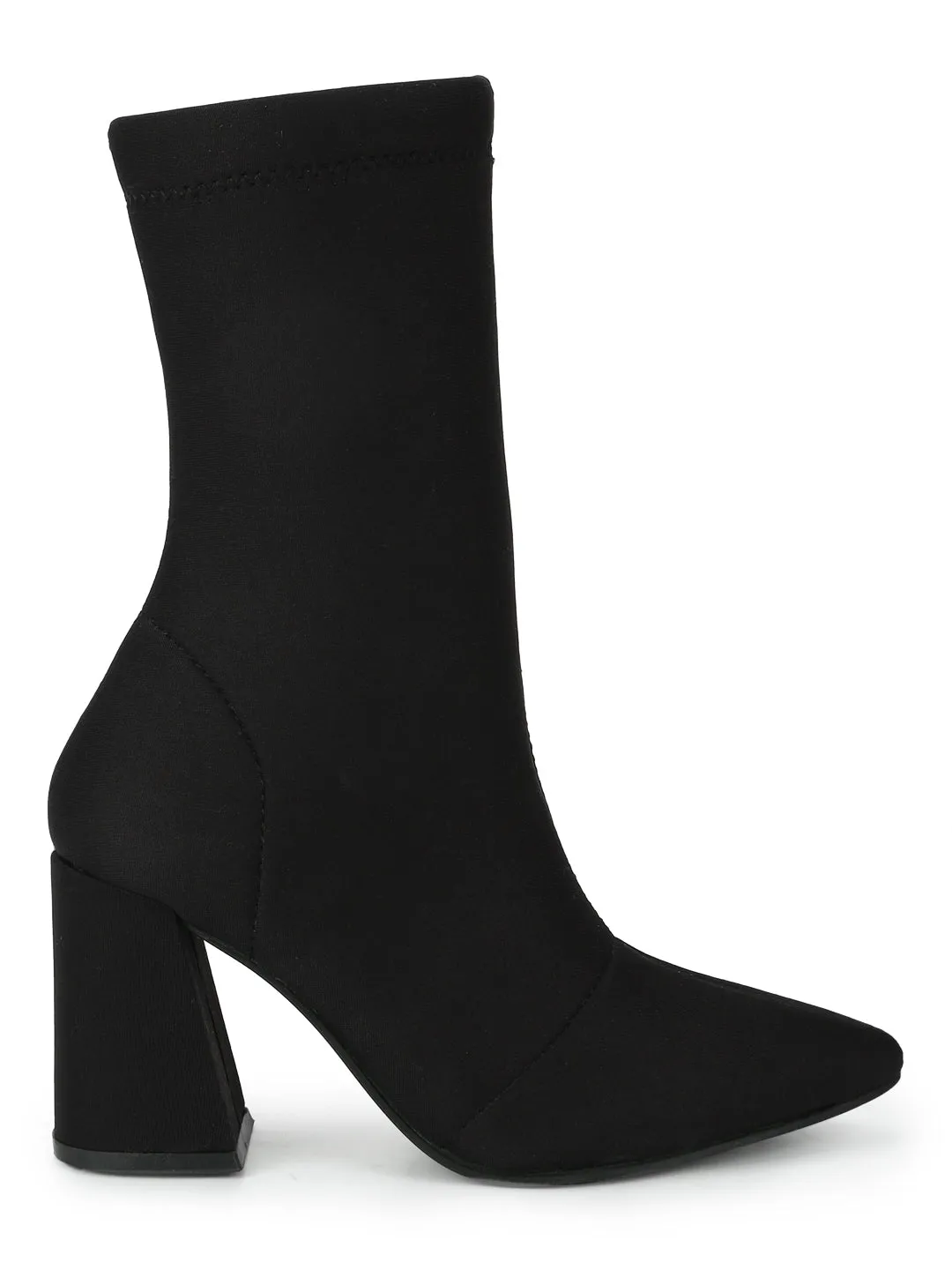 Black Lycra Pointed Toe Sock Mid Calf Boots