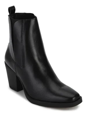 Black PU Low Block Heel Ankle Boots