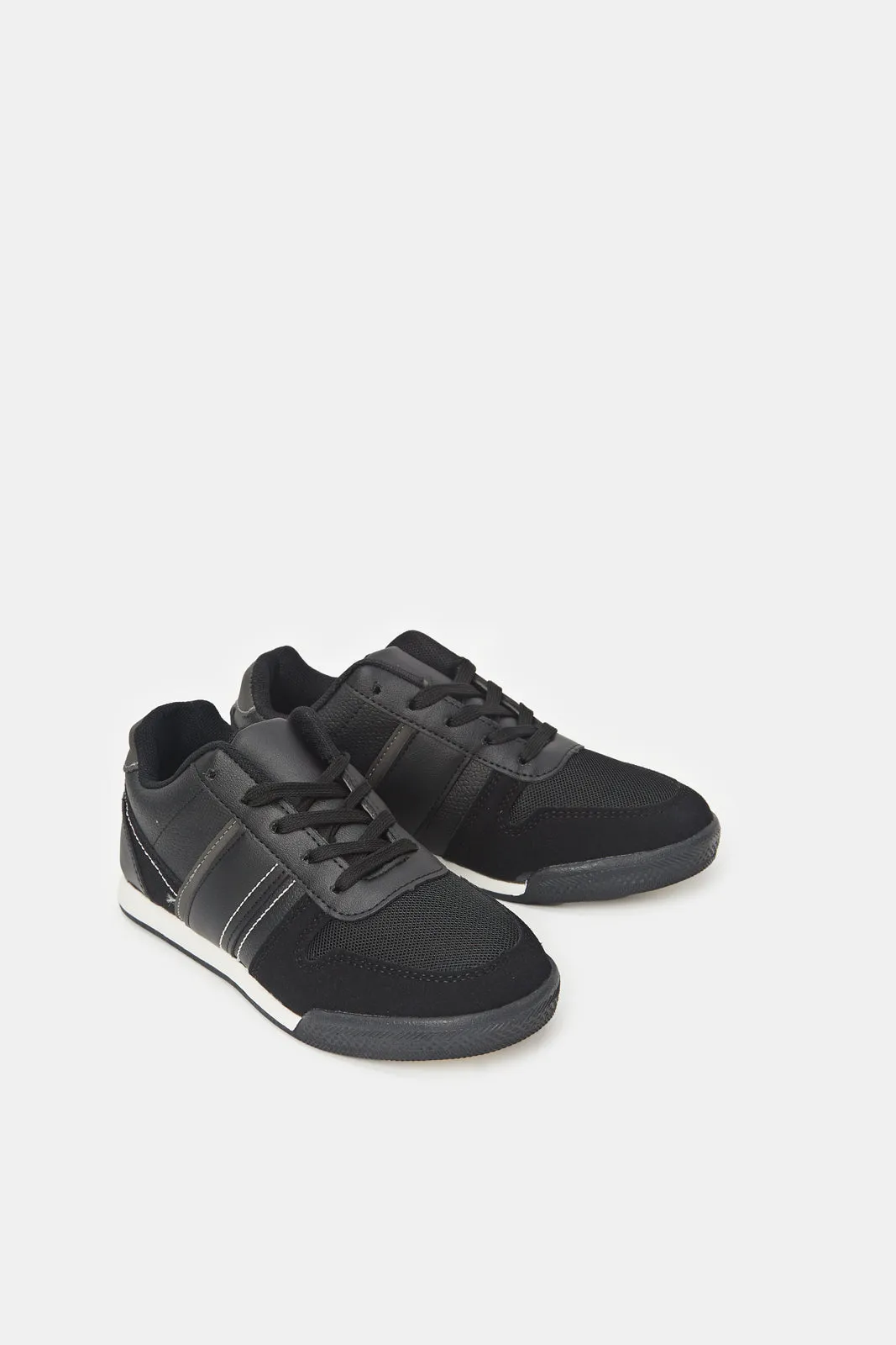 Boys Black Material Block Sneakers