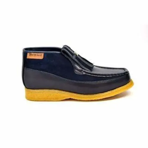 British Walkers Apollo Men's Navy Leather and Suede Crepe Sole Slip On Boots