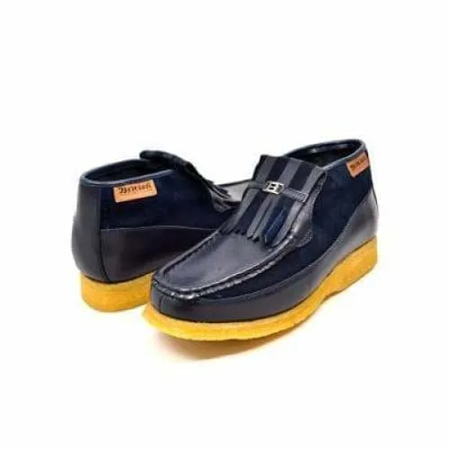 British Walkers Apollo Men's Navy Leather and Suede Crepe Sole Slip On Boots