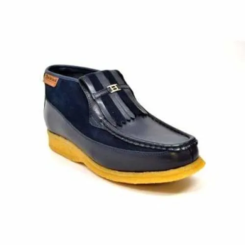 British Walkers Apollo Men's Navy Leather and Suede Crepe Sole Slip On Boots