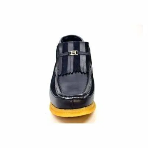 British Walkers Apollo Men's Navy Leather and Suede Crepe Sole Slip On Boots