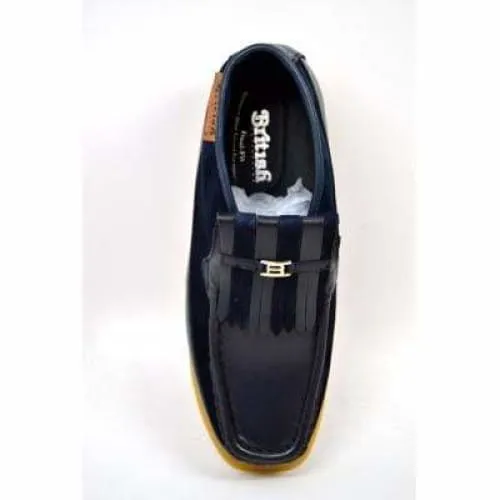 British Walkers Apollo Men's Navy Leather and Suede Crepe Sole Slip On Boots