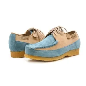 British Walkers Crown Men's Powder Blue and Beige Suede Crepe Sole Low Top Shoes