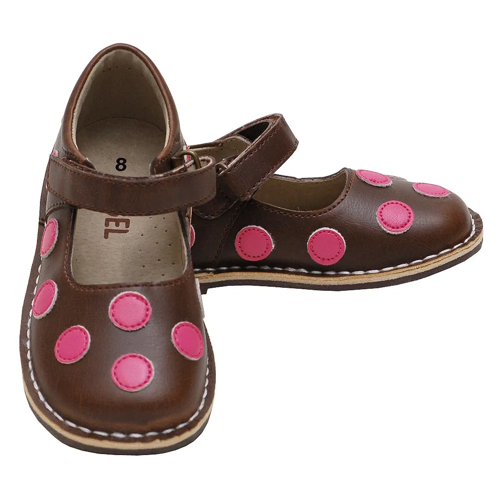 Brown Pink Polka Dot Mary Jane Shoes Girls Baby 4-Little Girls 12