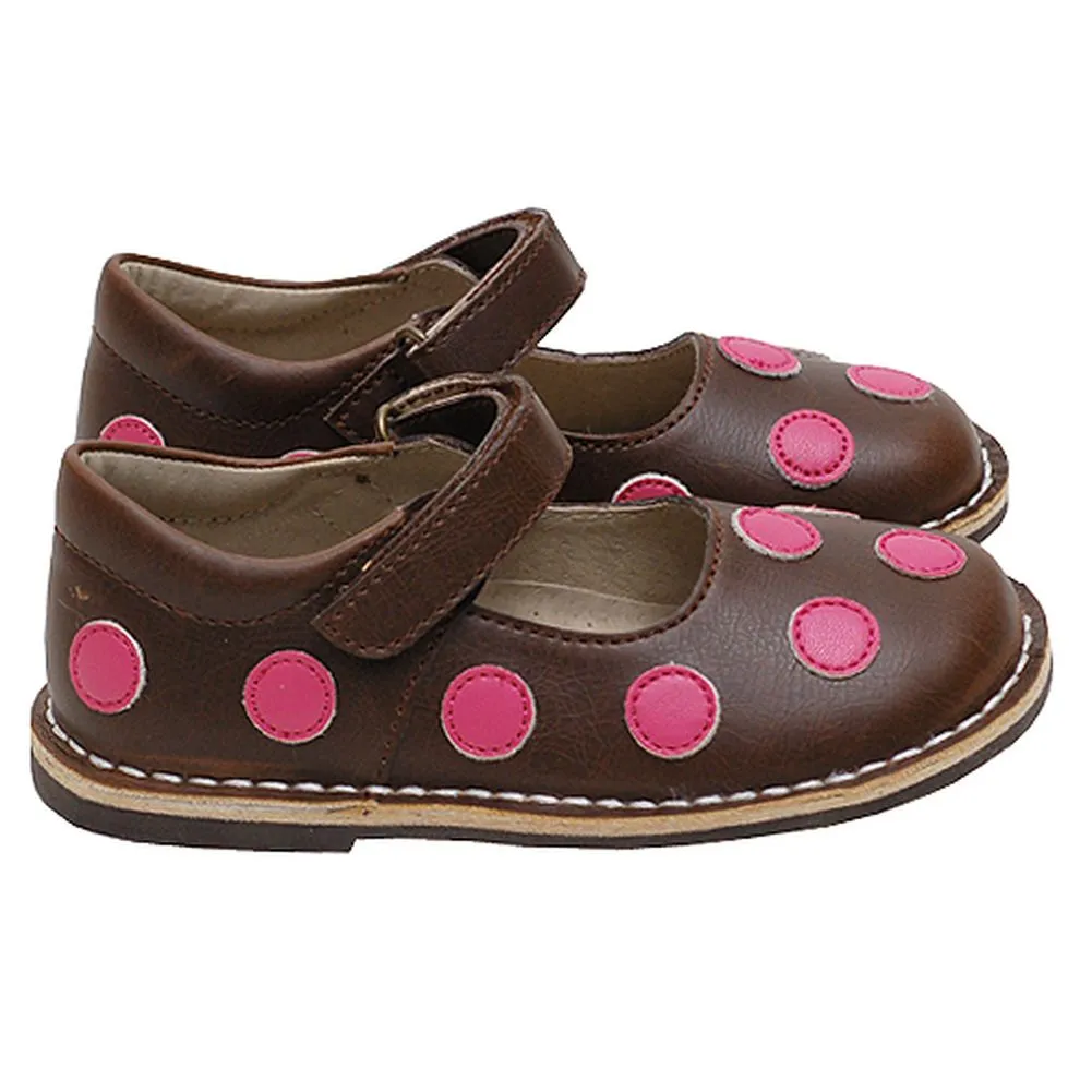 Brown Pink Polka Dot Mary Jane Shoes Girls Baby 4-Little Girls 12