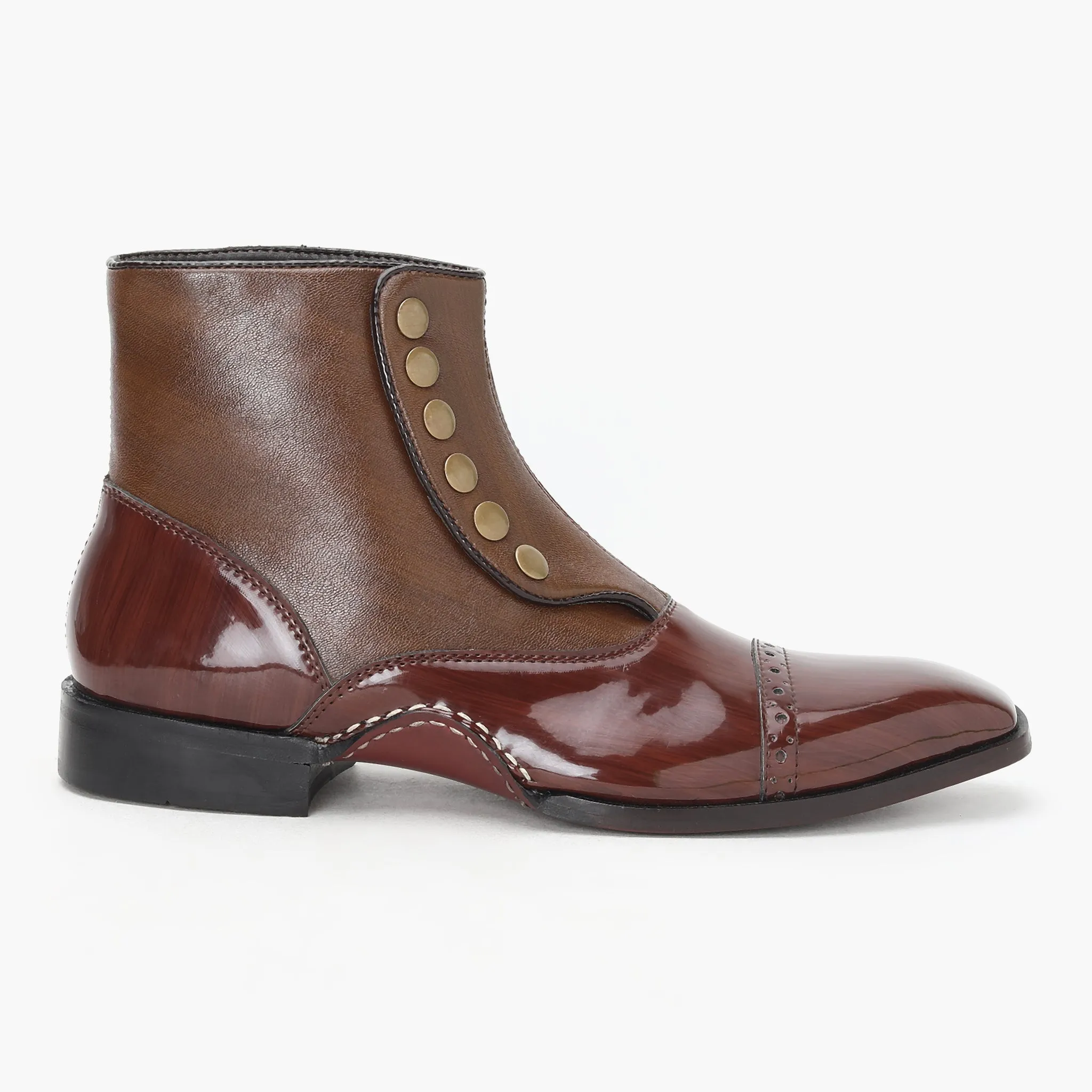 BUTTON ANKLE BOOTS- BROWN - HEIGHT ELEVATION