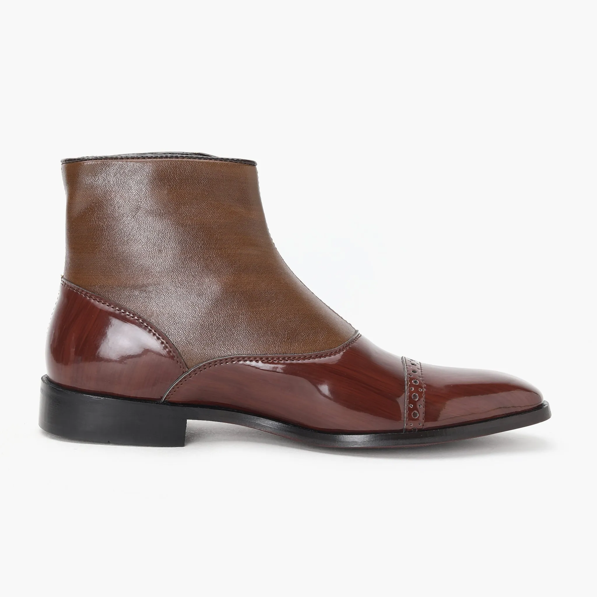 BUTTON ANKLE BOOTS- BROWN - HEIGHT ELEVATION