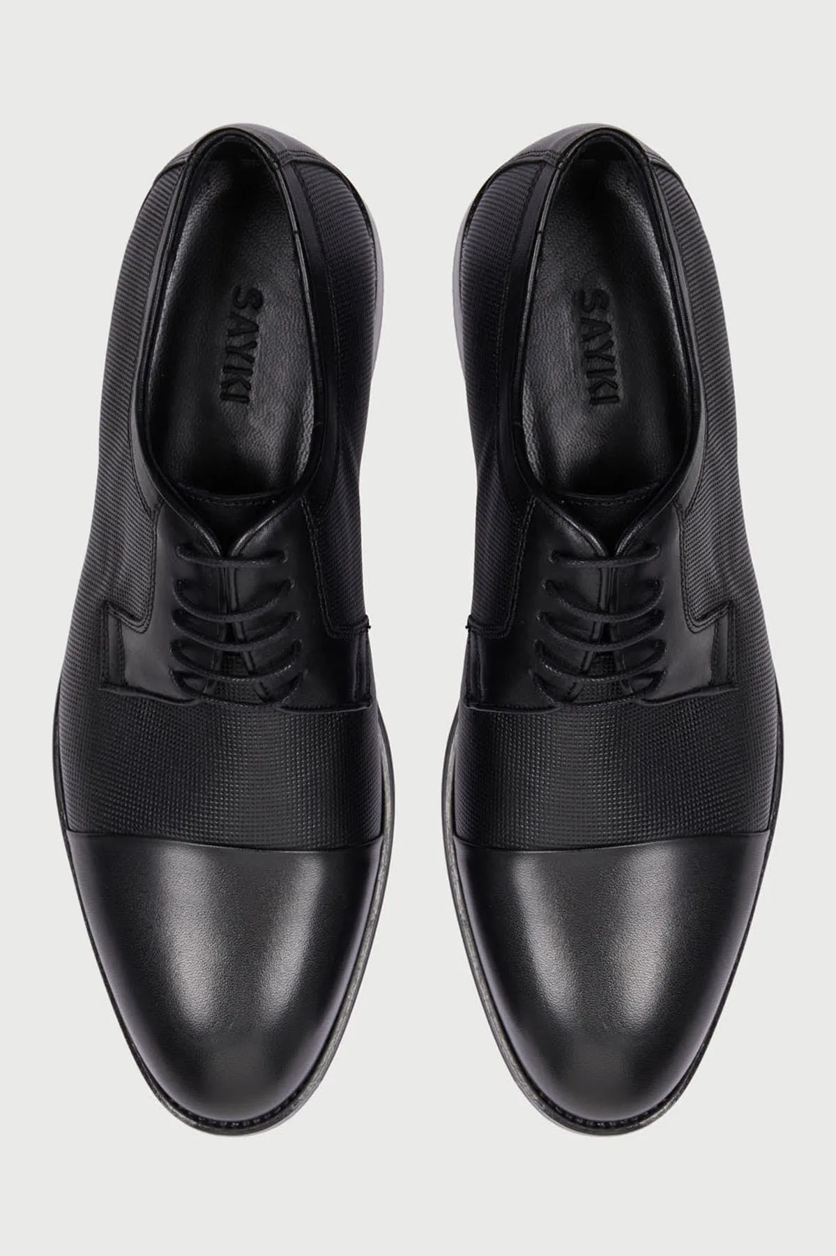 Classic 100% Leather Black Aniline Cap Toe Lace-Up Shoes