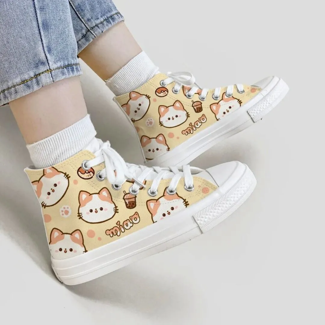 *CLEARANCE* Kawaii Miao Kitty High Top Canvas Shoes - Unisex