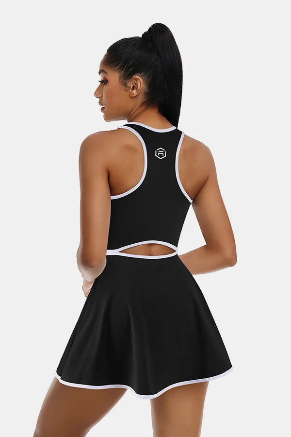 Clearance | Tennis Dress Workout Dress with Shorts and Built-in Bra Sleeveless Athletic Racerback Black Golf Dress