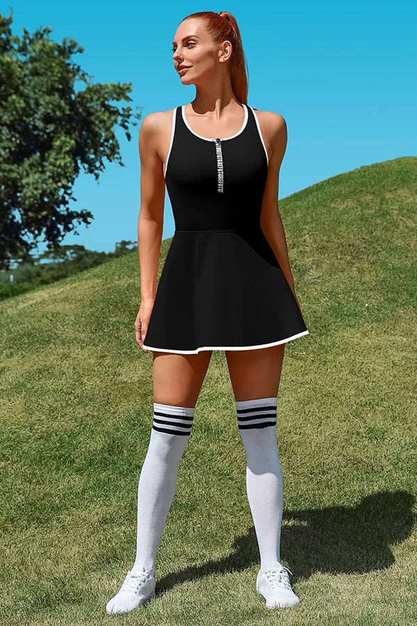 Clearance | Tennis Dress Workout Dress with Shorts and Built-in Bra Sleeveless Athletic Racerback Black Golf Dress