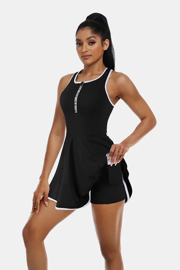 Clearance | Tennis Dress Workout Dress with Shorts and Built-in Bra Sleeveless Athletic Racerback Black Golf Dress