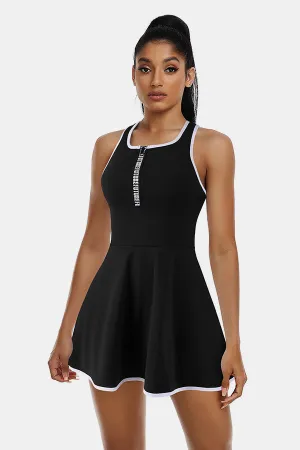 Clearance | Tennis Dress Workout Dress with Shorts and Built-in Bra Sleeveless Athletic Racerback Black Golf Dress